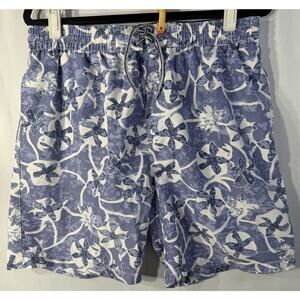 Joseph Abboud Mens Swim Trunks M Blue Floral Print Draswstring Mesh Lined Shorts